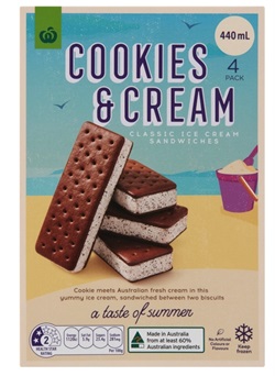 Woolworths cookies and cream sandwiches