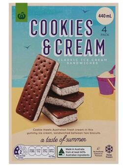 Woolworths cookies and cream sandwiches